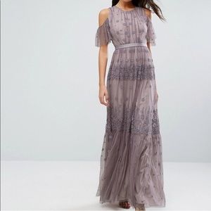 Needle & Thread Needle & Thread Daisy Embroidery Maxi Dress With Cold Shoulder